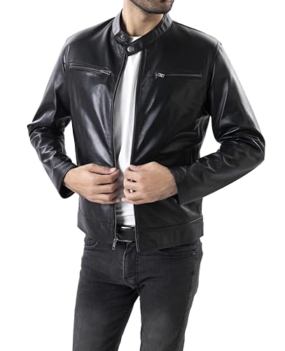 Image of Jild Classical Single Piece Lambskin Leather Jacket Men - Everyday Wear Snap Tab Collar Men's Motorcycle Leather Jacket