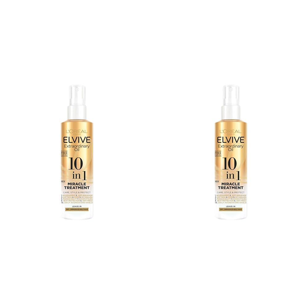 L'Oreal Elvive Extraordinary Oil 10 in 1 Miracle Treatment Leave-In Spray For Dry, Unmanagable Hair 150ml (Pack of 2)