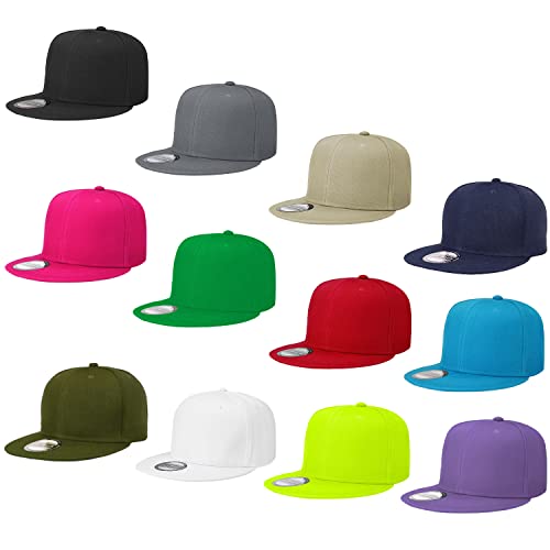 Falari Wholesale 12 Pack Snapback Hat Cap Hip Hop Style Flat Bill Blank Solid Color Adjustable Size, 12-pack Assorted #4, One size