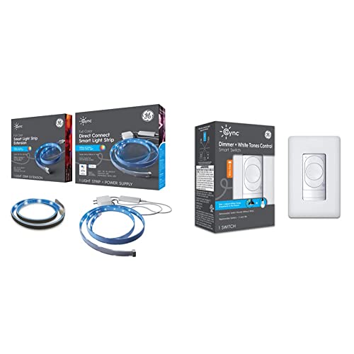 Ge Cync Smart Led Light Strip + Wireless Dimmer Light Switch Bundle, (1) 80In Strip (1) 40In Strip Extension (1) Wireless Dimmer Switch, Compatible With Alexa And Google Home (3 Pack) #TOP6