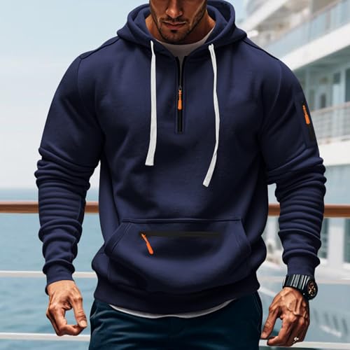 Volemo Men's Quarter Zip Hooded Sweatshirt, Navy, XL - Image 3