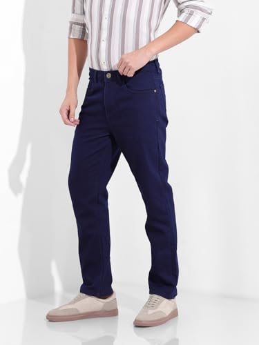 Image of The Indian Garage Co Men Slim Straight Fit Solid Mid-Rise Jeans (Dark Blue 36)
