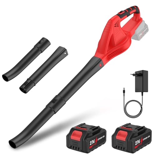 Soplador de Hojas 21V, soplador de Hojas con batería 2× 3,0Ah, 800W, 2 Modos de Velocidad, 210 km/h soplador de Hojas a batería, para jardinería, Quitar el Polvo y Quitar la Nieve