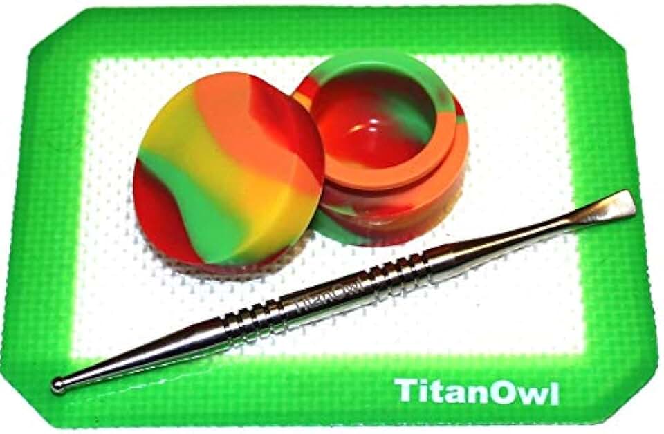 Titanium Carving Tool GR2 Silicone Mat Platnium Cured + Non-Stick Jar Container, 5.5" x 4.5" Pad (Green)