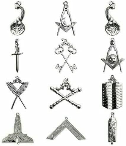 Masonic Collars Jewels Set Blue Lodge Officer Set of 12 Silver Jewels