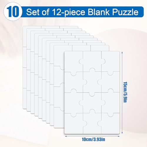 10 Sheets Blank Jigsaw Puzzles, 3.9 x 5.9 Inch 12 Piece Blank Puzzle Set Paintable Puzzle Blank Puzzle DIY Fun All White Puzzle for Activity Birthday Party Favors Craft - Image 3