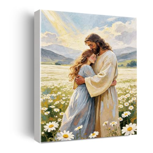 BEASTZHENG Jesus Hugging Woman Picture Canvas Wall Art Christian Spiritual Wall Decor Pictures Divine Light Modern Religious Posters Prints for Family Room Study Guest Room Decoration 12x16 Inches