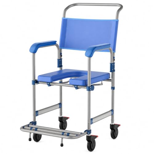 4 Wheel Bedside Commode for Adults, Mobility Wheelchair for Seniors, 350lb Capacity