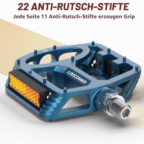 Fahrradpedale mit Reflektierenden Streifen, rutschfeste Mountainbike Fahrrad Pedale Aluminium Plattform 9/16'' Zoll Flachpedale für MTB… – Ansicht 4