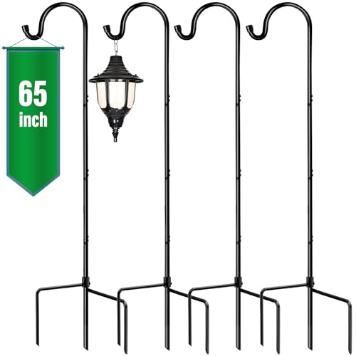 Image of GOFORWILD 4 Pack 65 Inch Adjustable Shepherd Hook for Garden Decor | Made of Premium Metal for Plant Hanger, Lantern Hook, Solar Light Hanging and Wedding Decor