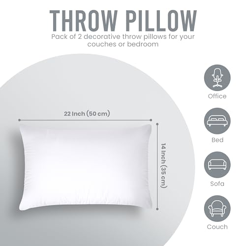Utopia Bedding Throw Pillows Insert (Pack of 2, White) - 14 x 22 Inches Bed and Couch Pillows - Indoor Decorative Pillows