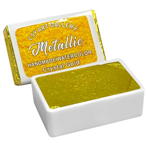 CSY art gallery Mica Metallic Watercolor Paint Sparkly Full Pan Handmade Palette Gift for Artists in Calligraphy Hand lettering Junk Journaling Painting (Crystal Gold)