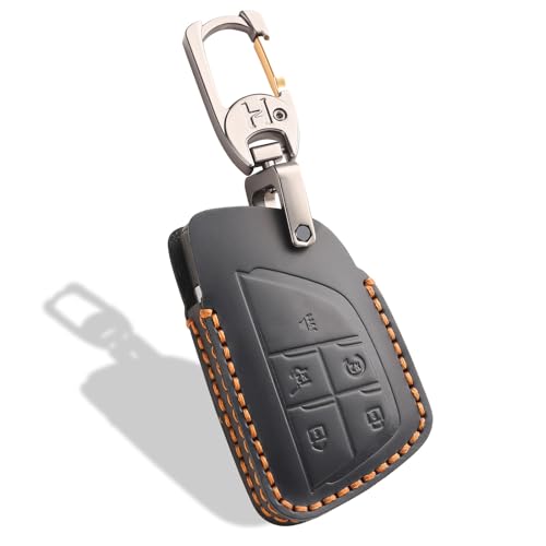 Aoocar Leather Key Fob Cover Compatible with 2021-2025 2026 GMC Yukon Denali Sierra For Chevy Silverado Suburban Tahoe Buick etc Retro Style Design Key Holder Protector(5 Button Black)