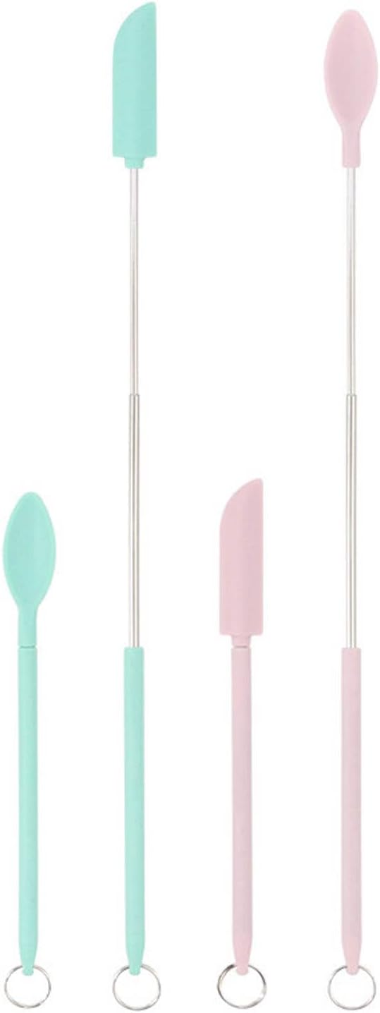 4 Pcs Mini Silicone Telescopic Spatula Jar Scraper Small Silicone Spatula for Kitchen Jars Butter Cream (Pink+Green)