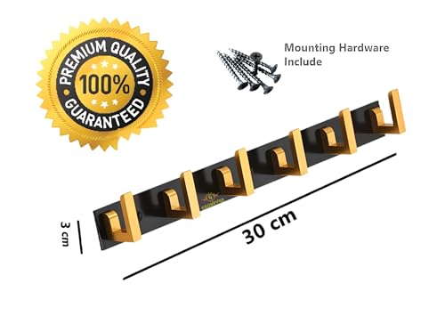 Image of Heavy Duty L Type Stainless Steel Cloth Hanger Suitable for Bathroom Bedroom Kitchen Wall Hook Rail Hanging Scarf Coat Keys Tie, Towel, Robe Hanger (Pack of 4, 6 Pin Black Gold)