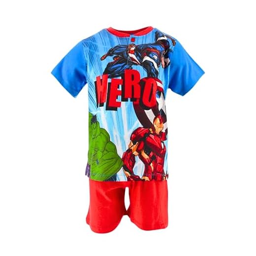 Marvel Avengers Camiseta y Pantalón Corto para Niño, Pijama Algodón Suave, Conjunto 2 Piezas Niño, Diseño Capitan America Hulk Iron Man, Talla 4 Años - Rojo