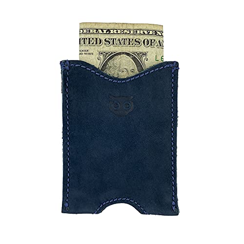 Hide & Drink, Rustic Leather Pocket Sleeve Wallet, For Easy Travelers, Commuters, Card Holder Handmade, Includes 101 Year Warranty (Blue Suede) #TOP3