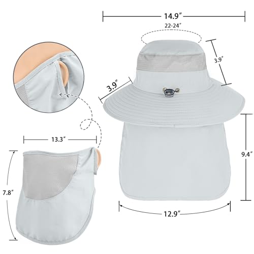 Image of Sun Hats for Men Women Fishing Hat UPF 50+ Breathable Wide Brim Bucket Hats Summer UV Protection Safari Hat with Neck Flap