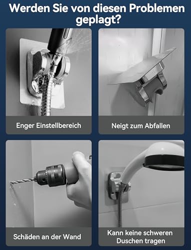 Magichome Duschkopfhalterung ohne Bohren, Duschhalterung Verstellbar Vertikale Bewegung um 45°Horizontale 180°Universal Duschkopfhalter, Brausehalter Ersatz mit extra Klebestreifen