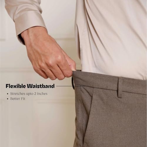 Image of SUBTRACT Slim-Fit Stretchable Lycra Formal Pants for Men with Flexible Waistband | Stylish Men's Wear Trousers for Office or Party |Dress Trouser Pant