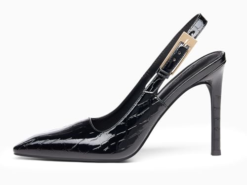 Image of Coutgo Women's Slingback High Heels Pointed Toe Stilettos Metal Buckle Dress Party Pump Shoes