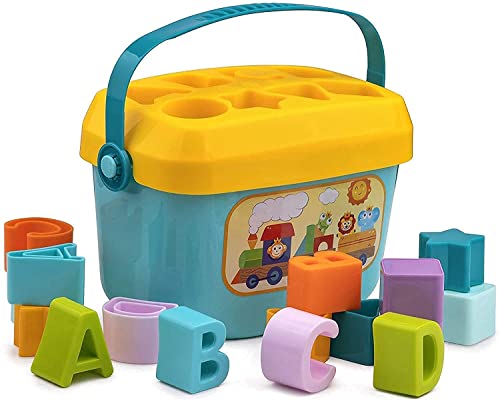 Image of DEUSON ECOM Plastic First Block Shapes Colors and Sorter, 16 Blocks, ABCD Blocks and Shapes, Educational Learning Activity Toy for 1 2 3 Year Boys and Girls (Multicolour) (16 pieces)