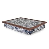 Dimensiones: 43 x 10 x 33 cm. Blue Badge Co - Bandeja de regazo con cojín, diseño de pavo real para TV, cena, puf inferior acolchada, portátil, soporte para cama, escritorio con superficie limpia y marco de madera real