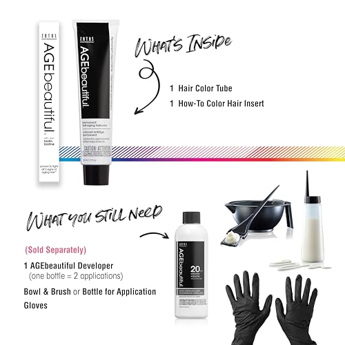 Image of AGE beautiful Permanent Hair Color Cream, 100% Gray Coverage Hair Dye with Biotin Anti-Aging Formula for Fuller, Thicker Hair, Professional Salon Quality