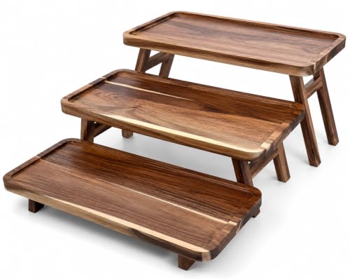 Acacia Wood 3 Tier Serving Tray, Foldable Tiered Serving Tray Stand, Wooden Cupcake Stand & Charcuterie Board, Dessert Table Display for Parties, Birthday, Wedding & Entertaining