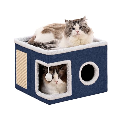 Crispedia Large Cat Houses for Indoor Cats with Fluffy Ball and Scratch Pad