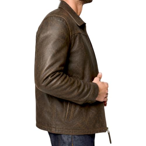 Image of Isaac & David Chicago Men's New Black /Brown Lambskin Leather Classic Open Bottom Jacket Motorcycle Vintage Racing Jacket