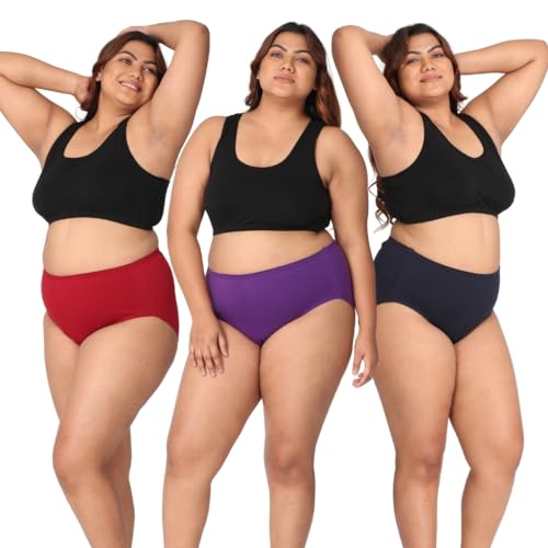 Image of Adira | 3XL to 10XL Cotton Panties for Women Plus Size | High Waist Panty with Full Coverage | Inside Elastic - No Elastic Exposure to Skin | Plus Size | Pack of 3