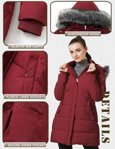GGleaf Women’s Burgundy Red Winter Jacket: Cozy, Stylish Puffer Coat with Hood in XX-Large Size - Image 3