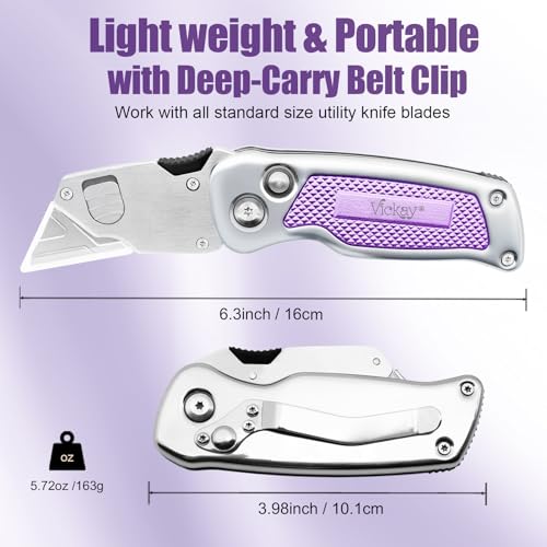 Vickay Folding Utility Knife, All Metal Heavy Duty Box Cutter-Purple by Vickay - Used condition - Image 3