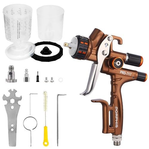 Image of Paint Spray Gun PRD-717 VS Type with Split Nozzle 1.3mm Automotive Refinishing Spray Gun, Brown G1 /4 inch Inlet and Outlet Air Compressor Filter with Air Regulator and Inline Air Dryer Oil Water S