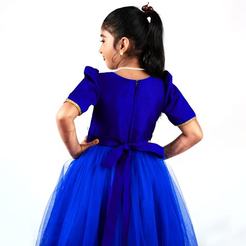 Image of Stanwells Kids Dress for Girls Embroiderd Full Length Frock for Baby Girls Flower Gown Ruffle Pattern Back Zipper Beautiful Sleeveless Birthday Dress for Girls Coral (1-9 Years)