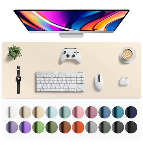 Image of Aothia Faux Leather Desk Mat - Large Mouse Pad, Non-Slip PU Leather Blotter, Waterproof Writing Surface for Office and Home (Beige, 42 inch x 17 inch)