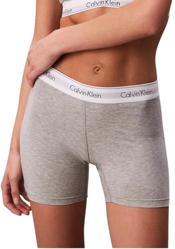 Calvin Klein Damen Hipster Boyshort Boxer Brief mit Logobund, Grau (Grey Heather), XL