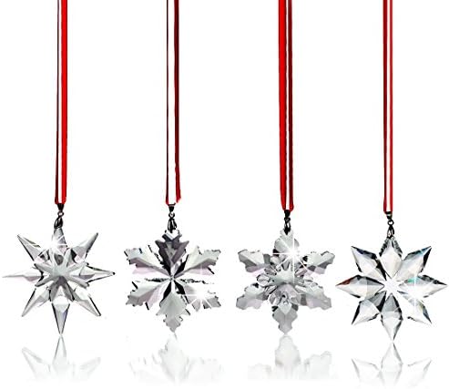 Clear Crystal Snowflake Star Unique Pattern Ornaments with Gift Box, Pack of 4