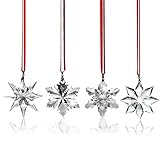 H&D Clear Crystal Snowflake Star Unique Pattern Ornaments with Gift Box, Pack of 4