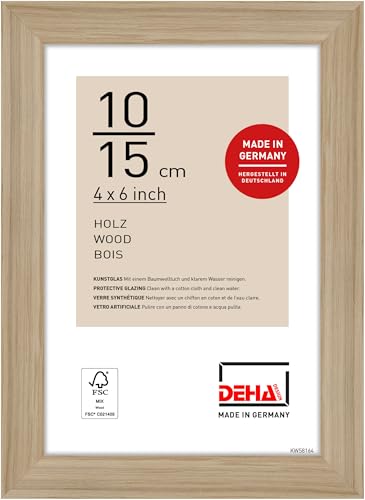 DEHA Design cadre photo, 10 x 15 cm, bois, Chêne, cadre photopour poserau format paysage et portrait, verre synthétique, Fontana