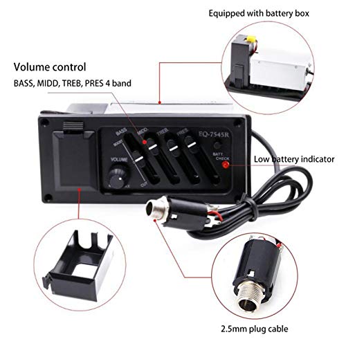 Captador de guitarra acústica, pré-amplificador de guitarra 7545R, 4 bandas para guitarras clássicas