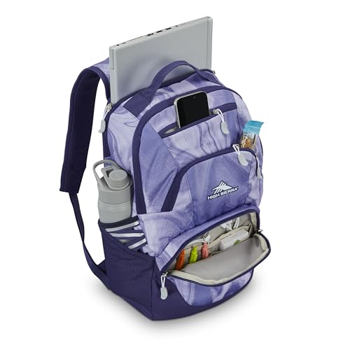Image of High Sierra Swoop SG Backpack, Travel or Work Laptop Bookbag with Drop Protection Pocket, and Tablet Sleeve, One Size, Purple Marble Swirl
