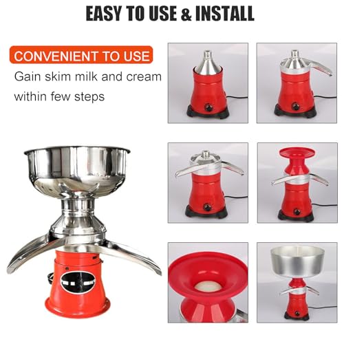 Espumador de leche eléctrico de acero inoxidable, 10500 RPM de alta velocidad para un descremado eficiente de leche de cabra y vaca, 50 L/h de salida con recipiente de 5 L.