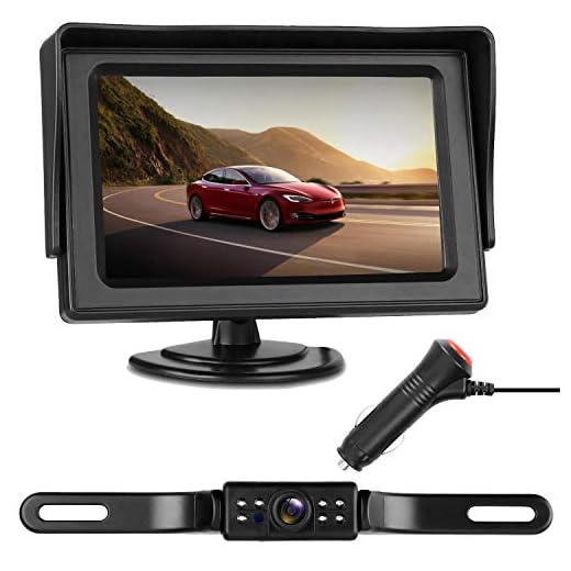 LeeKooLuu Backup Camera and 4.3 Monitor Single Power Kit IP68 Waterproof 150°Viewing Angle Rear View Camera Super Night Vision Parking Lines for Car/RV/Truck/Pickup/Van