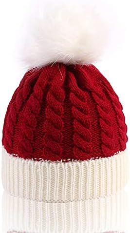 Asekonc Christmas Santa Knitted Hat for Baby, Xmas Baby Beanie Pom Knit Warm Hat for Children Toddler : 0 to 3 Years Old(Red)