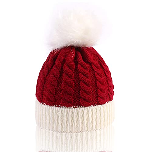 Asekonc Christmas Santa Knitted Hat For Baby, Xmas Baby Beanie Pom Knit Warm Hat For Children Toddler : 0 To 3 Years Old(Red) #TOP23