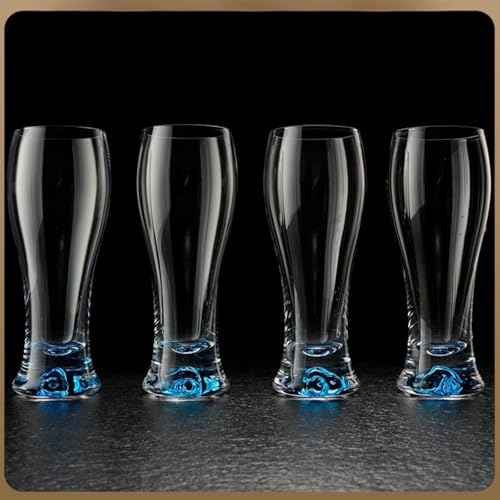 Supercap - Lot de 4 verres à bière transparents avec montagne, verres à bière modernes, design unique pour bière artisanale, pub, camping, extérieur, 338,9 g, bleu turquoise