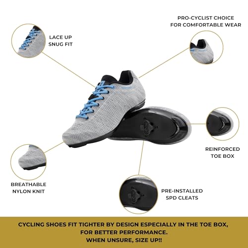 Tommaso Pista Aria SPD Spin Shoes for Women Indoor Cycling, Ready-to-Ride Cycling Shoes for Women with Pre-Installed SPD Cleats, Works with Most Spin Class & Indoor Bikes—Grey—Size 11US—43EU - Thumbnail 5