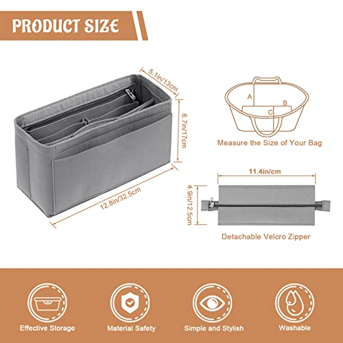 Modowey Purse Organizer Insert For Handbags With Removable Zipper, Felt Bag Organizer For Tote, Handbag Organizer Inside Liner Fit Medium Book Tote Bag #TOP1